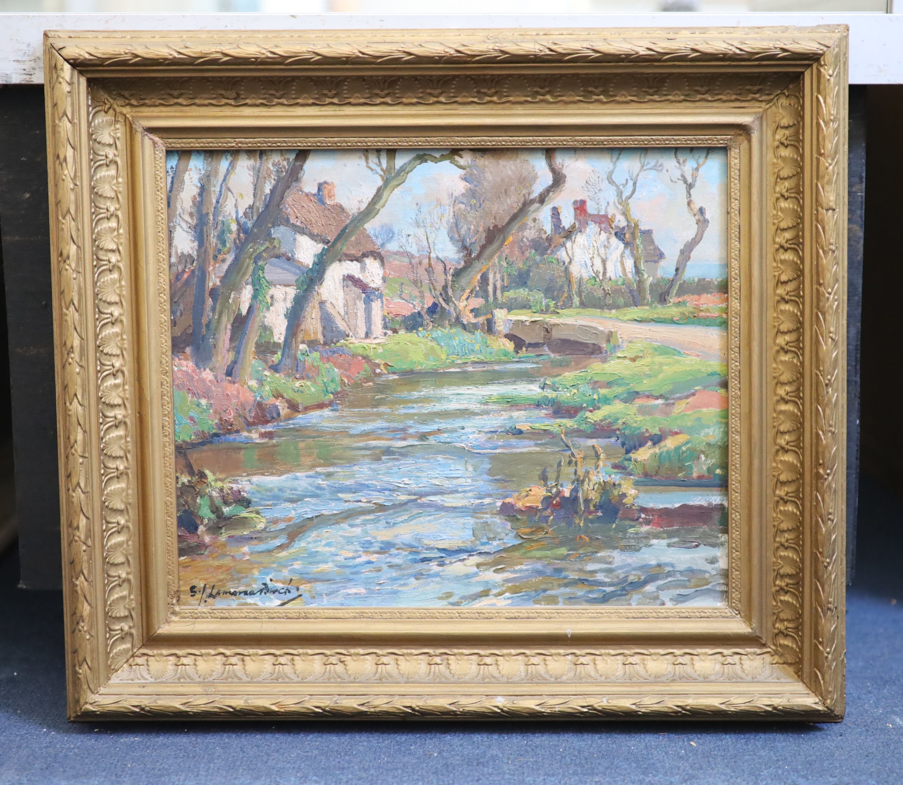 Samuel John Lamorna Birch (1869-1955), ‘Reflections, broken water, running away..’, Oil on board, 27 x 32cm.